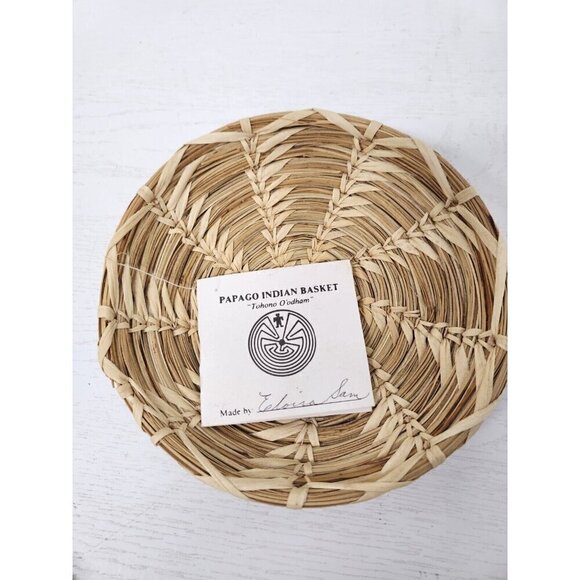 VTG 1971 Tohono O'Odham Papagon Indian Basket Shallow Tray Basket Bowl Handmade - Picture 3 of 10